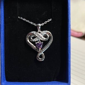 Sterling Silver Heart Pendant Necklace with Purple Gemstone